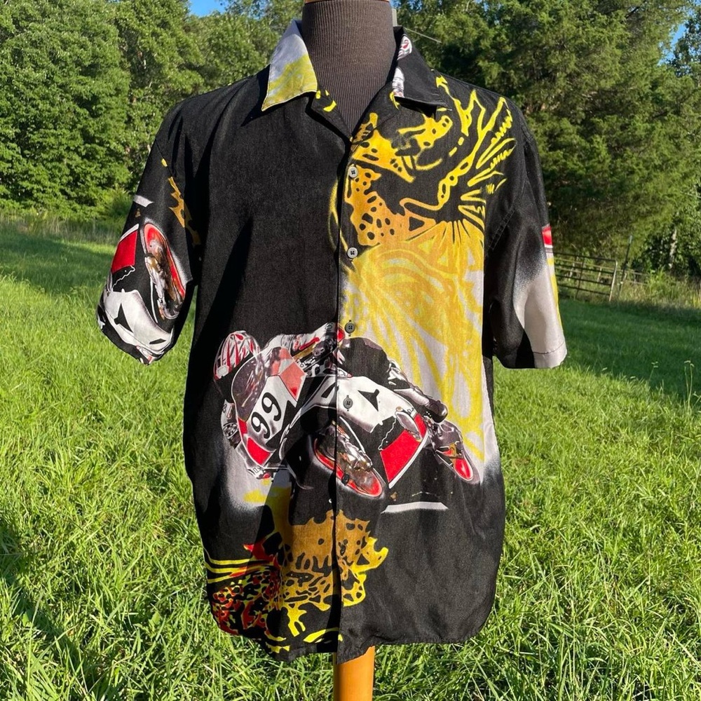 Y2K Claudio Nucci AOP Motorcycle Large Multicolor button down shirt